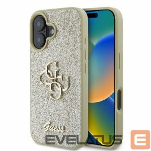 Back panel cover Guess  Guess Fixed Glitter Big 4G iPhone 16 Case - Gold