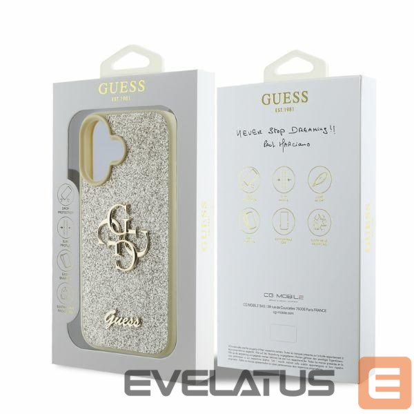 Back panel cover Guess Guess Fixed Glitter Big 4G iPhone 16 Case - Gold