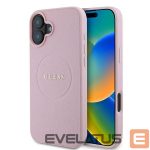 Back panel cover Guess  Guess Grained Gold Ring MagSafe iPhone 16 Plus Case - Pink