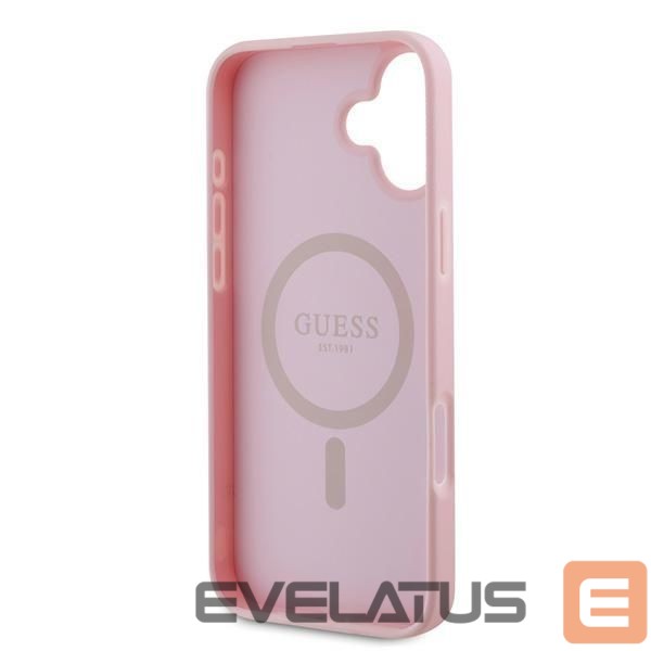 Back panel cover Guess Guess Grained Gold Ring MagSafe iPhone 16 Plus Case - Pink