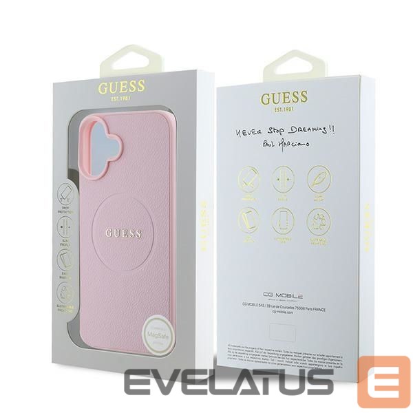 Back panel cover Guess Guess Grained Gold Ring MagSafe iPhone 16 Plus Case - Pink