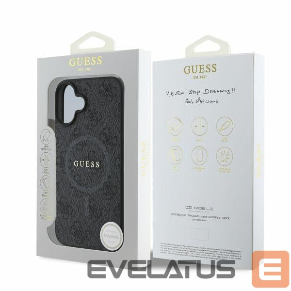 Back panel cover Guess Guess 4G Ring Classic Logo MagSafe case for iPhone 16 - black