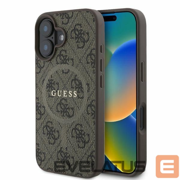 Back panel cover Guess Guess 4G Ring Classic Logo MagSafe iPhone 16 Case - Brown