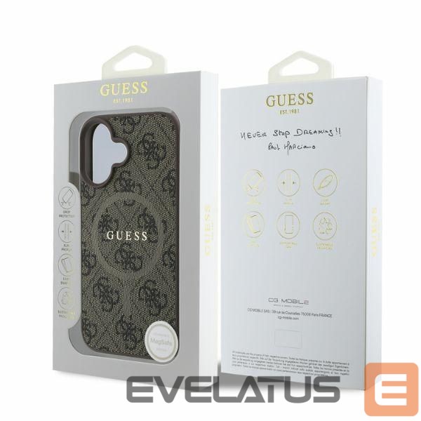 Back panel cover Guess Guess 4G Ring Classic Logo MagSafe iPhone 16 Case - Brown