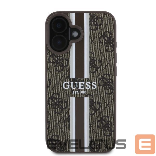 Back panel cover Guess Guess 4G Printed Stripes MagSafe iPhone 16 Case - Brown