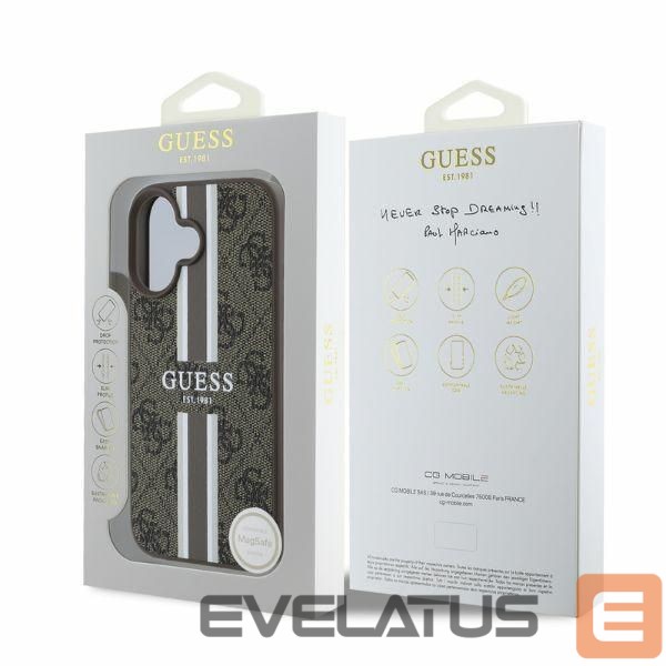 Back panel cover Guess Guess 4G Printed Stripes MagSafe iPhone 16 Case - Brown