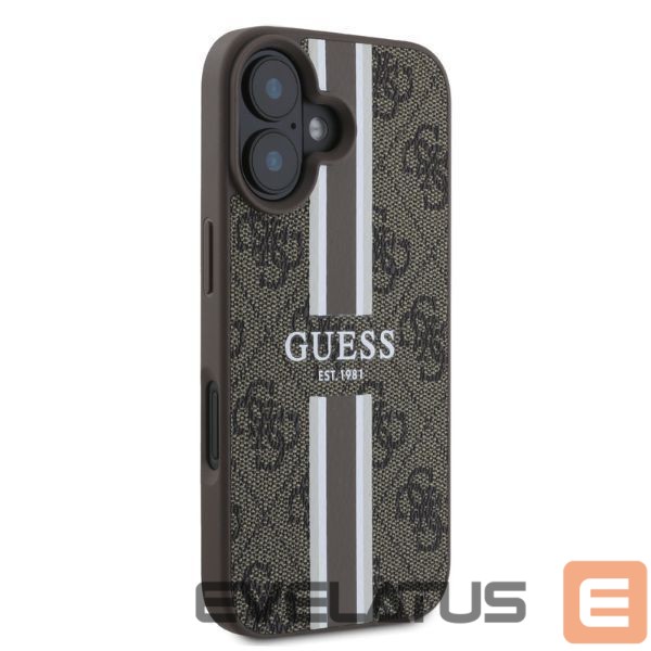 Back panel cover Guess Guess 4G Printed Stripes MagSafe iPhone 16 Case - Brown