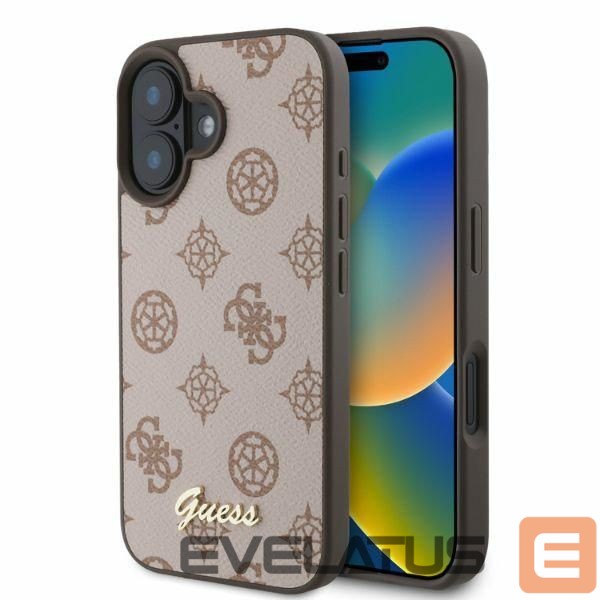 Back panel cover Guess Guess Peony Script MagSafe iPhone 16 Case - Brown