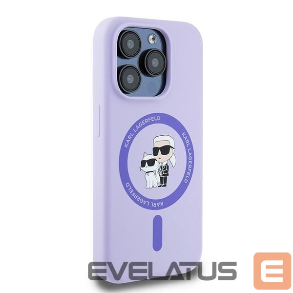 Back panel cover Karl Lagerfeld Karl Lagerfeld Silicone Karl&Choupette Heads Ring MagSafe Case for iPhone 15 Pro - Purple
