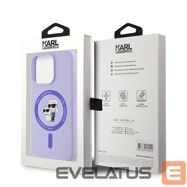 Back panel cover Karl Lagerfeld Karl Lagerfeld Silicone Karl&Choupette Heads Ring MagSafe Case for iPhone 15 Pro - Purple