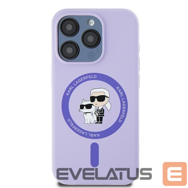 Back panel cover Karl Lagerfeld Karl Lagerfeld Silicone Karl&Choupette Heads Ring MagSafe Case for iPhone 15 Pro - Purple
