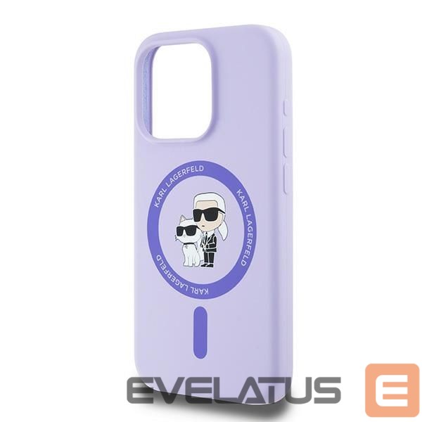 Back panel cover Karl Lagerfeld Karl Lagerfeld Silicone Karl&Choupette Heads Ring MagSafe Case for iPhone 15 Pro - Purple