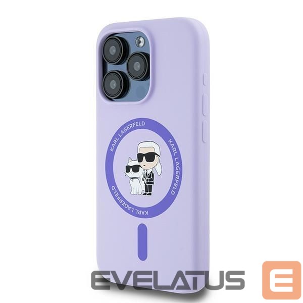 Back panel cover Karl Lagerfeld Karl Lagerfeld Silicone Karl&Choupette Heads Ring MagSafe Case for iPhone 15 Pro - Purple
