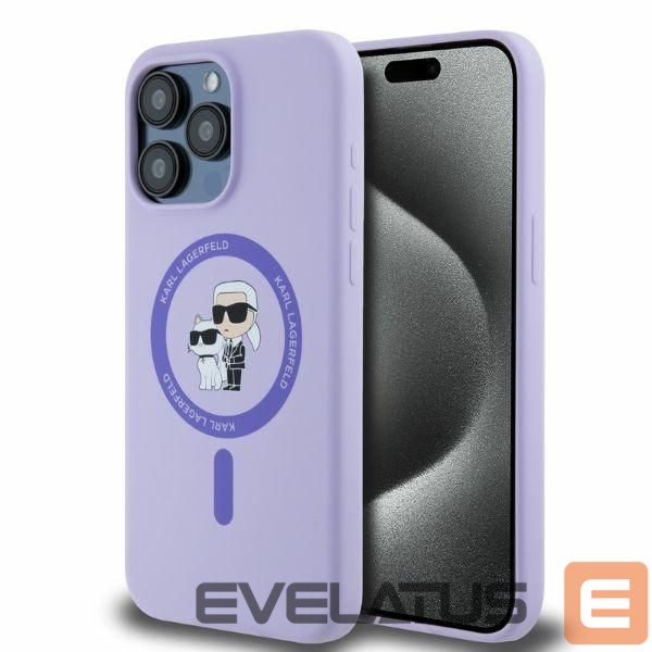 Back panel cover Karl Lagerfeld Karl Lagerfeld Silicone Karl&Choupette Heads Ring MagSafe Case for iPhone 15 Pro Max - Purple