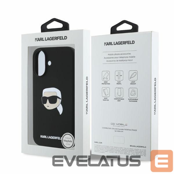 Back panel cover Karl Lagerfeld Karl Lagerfeld Silicone Karl Head Print MagSafe iPhone 16 Case - Black