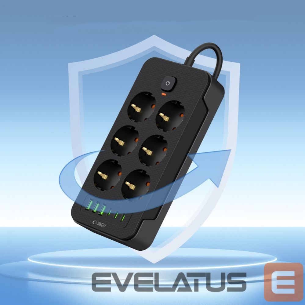 Other Phone Accessory Tech-Protect Tech-Protect PC6X6 Power Strip 6 Sockets 240V + 3xUSB-A + 3xUSB-C 200cm - Black