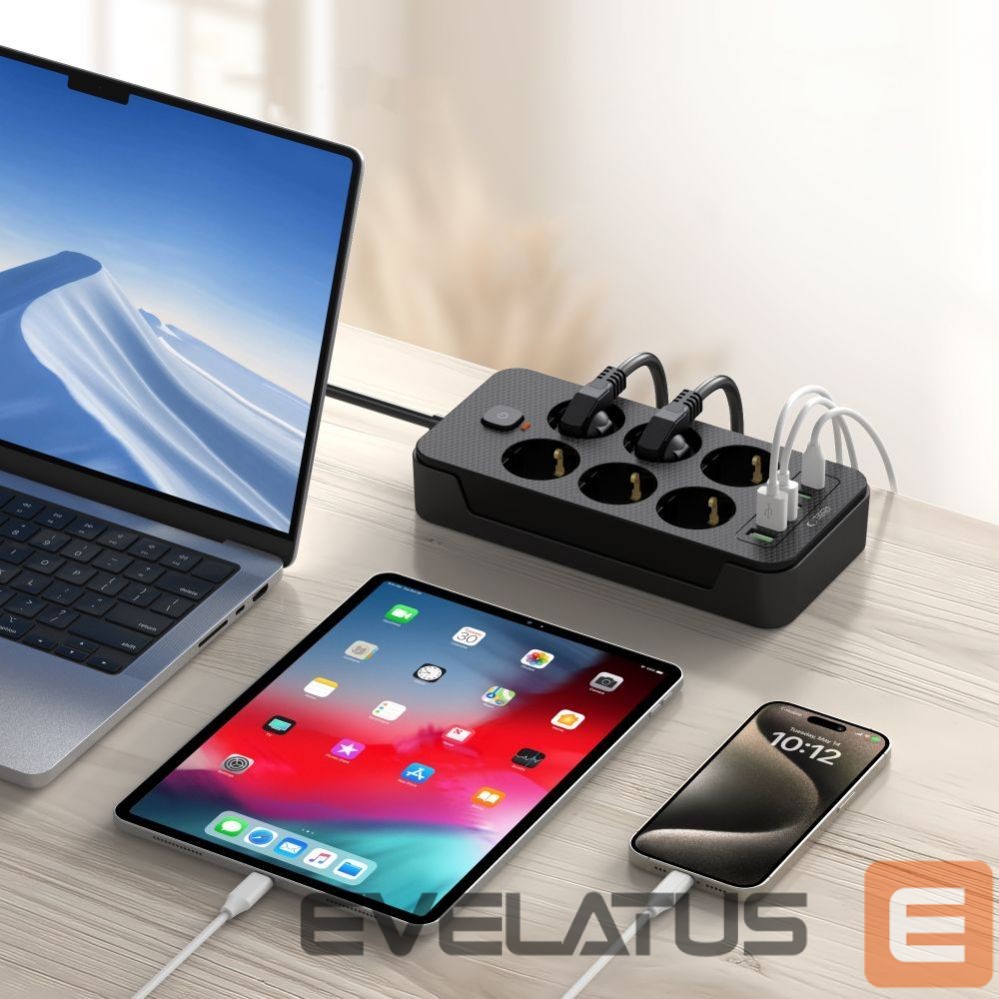 Other Phone Accessory Tech-Protect Tech-Protect PC6X6 Power Strip 6 Sockets 240V + 3xUSB-A + 3xUSB-C 200cm - Black