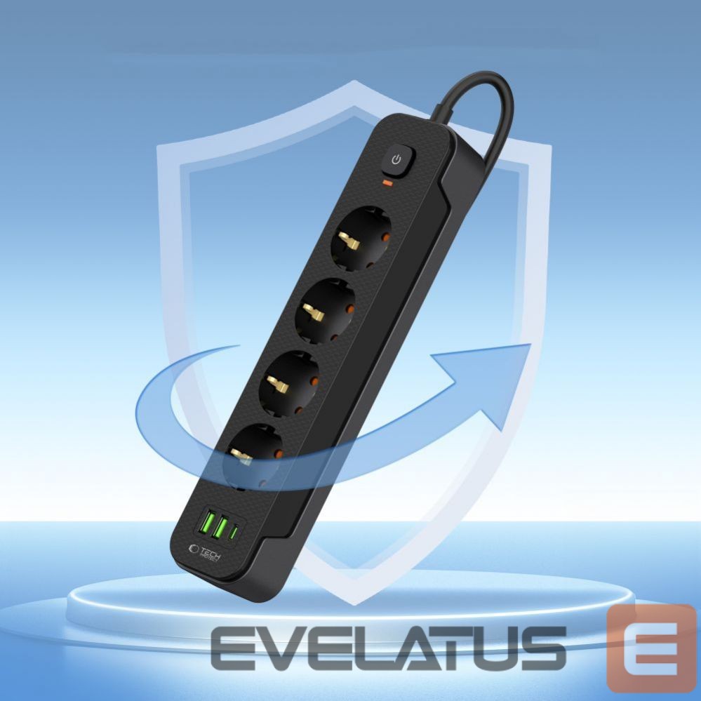 Other Phone Accessory Tech-Protect Tech-Protect PCL4X3 Power Strip 4 Sockets 240V + 2xUSB-A + 1xUSB-C 200 cm - Black