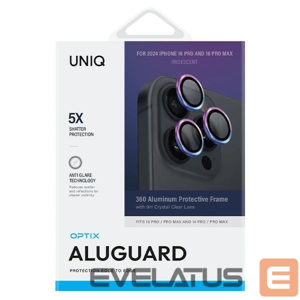 Other Phone Accessory UNIQ Uniq Optix Aluminum Camera Lens Protector iPhone 16 Pro 6.3" / 16 Pro Max 6.9" iridescent camera lens glass with applicator
