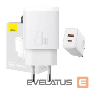Adapter Baseus  Baseus Compact Quick Charger, USB, USB-C, 20W (white) 