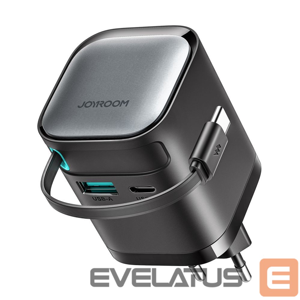 Cable Joyroom Joyroom JR-TCL02 65W USB-A USB-C GaN charger with built-in USB-C cable - black