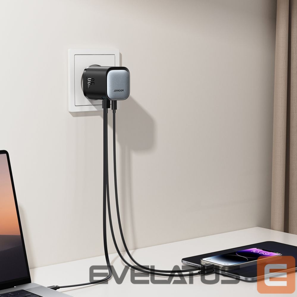 Cable Joyroom Joyroom JR-TCL02 65W USB-A USB-C GaN charger with built-in USB-C cable - black