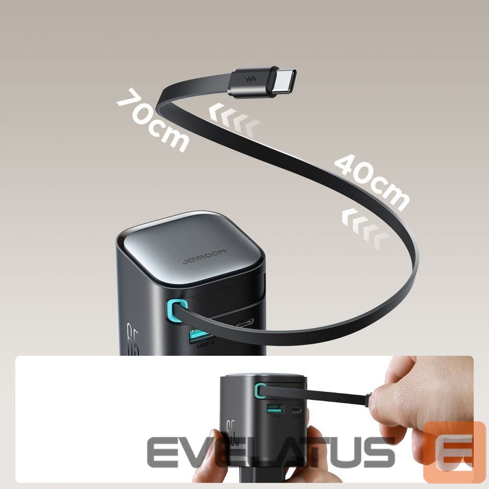 Cable Joyroom Joyroom JR-TCL02 65W USB-A USB-C GaN charger with built-in USB-C cable - black