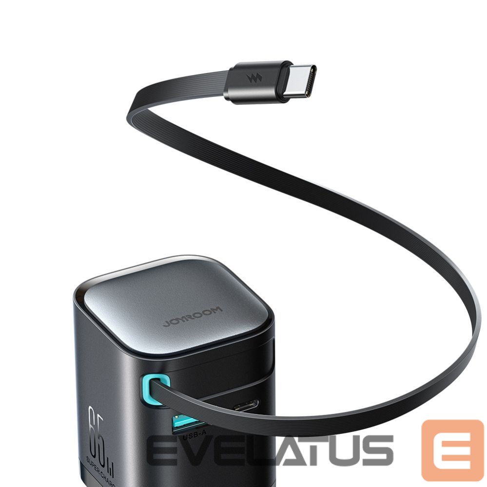 Cable Joyroom Joyroom JR-TCL02 65W USB-A USB-C GaN charger with built-in USB-C cable - black