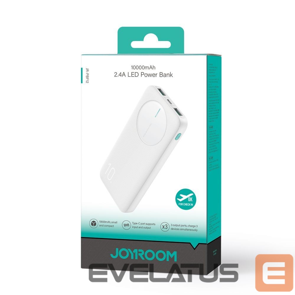 Power bank Joyroom Powerbank Joyroom JR-PBF12 10000mAh 2.4A 2x USB-A 1x USB-C - white