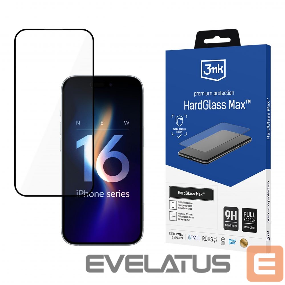 Other Phone Accessory 3MK Tempered glass 3mk HardGlass Max Black for iPhone 16 Plus
