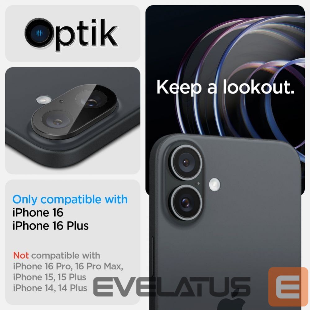 Other Phone Accessory Spigen Spigen Optik GLAS.TR Camera Protector 2-PACK for iPhone 16 / 16 PLUS - Black