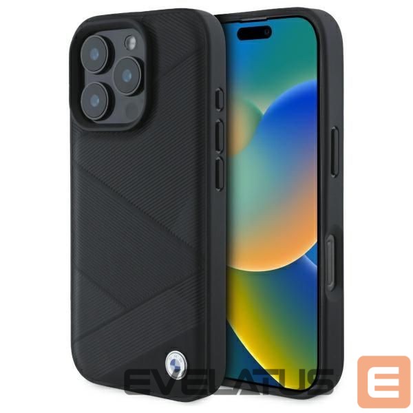 Other Phone Accessory BMW BMW Sign Leather Crossing Lines Pattern iPhone 16 Pro Max Case - Black
