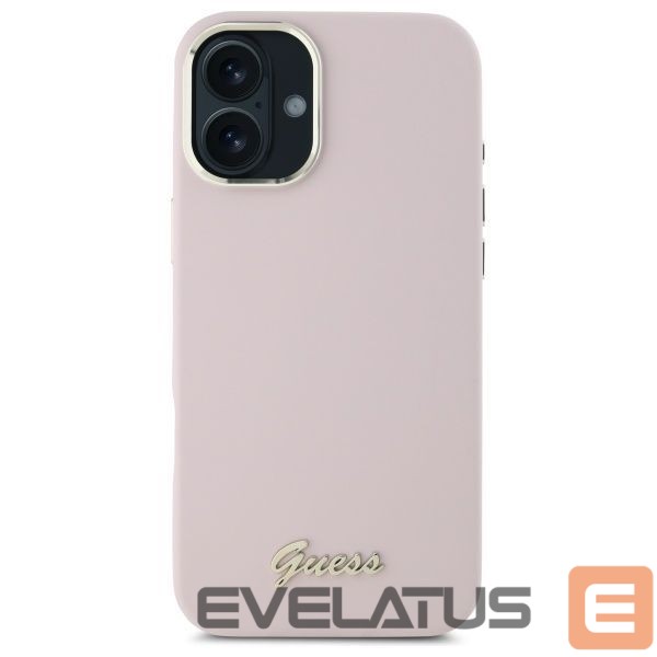 Other Phone Accessory Guess Guess Silicone Script Metal Logo & Frame iPhone 16 Case - Pink