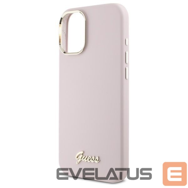 Other Phone Accessory Guess Guess Silicone Script Metal Logo & Frame iPhone 16 Case - Pink