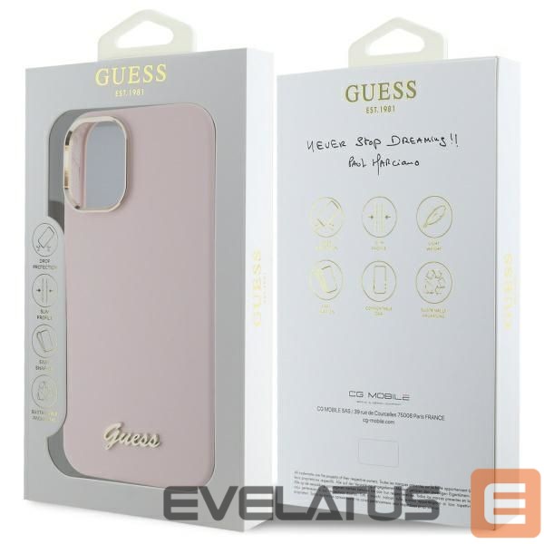 Other Phone Accessory Guess Guess Silicone Script Metal Logo & Frame iPhone 16 Case - Pink