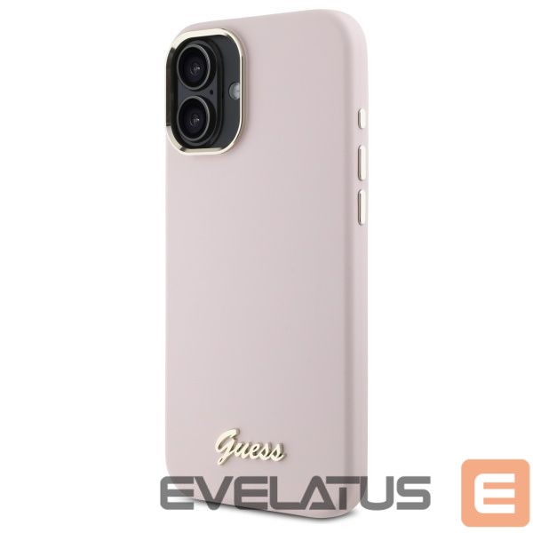 Other Phone Accessory Guess Guess Silicone Script Metal Logo & Frame iPhone 16 Case - Pink
