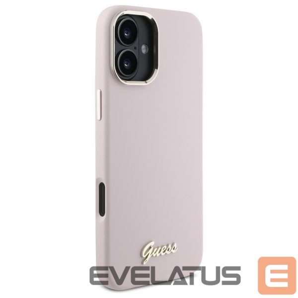 Other Phone Accessory Guess Guess Silicone Script Metal Logo & Frame iPhone 16 Case - Pink