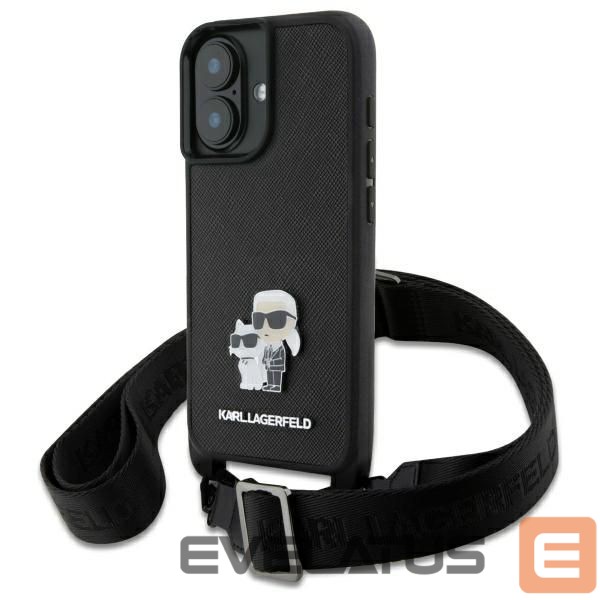 Other Phone Accessory Karl Lagerfeld Karl Lagerfeld Saffiano Karl&Choupette Metal Pin CBDY Strap iPhone 16 Case - Black