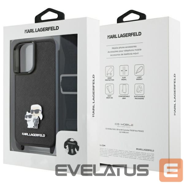 Other Phone Accessory Karl Lagerfeld Karl Lagerfeld Saffiano Karl&Choupette Metal Pin CBDY Strap iPhone 16 Case - Black
