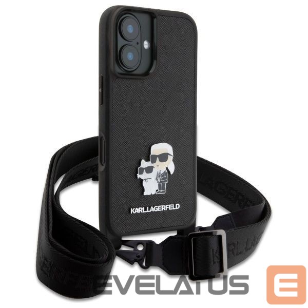 Other Phone Accessory Karl Lagerfeld Karl Lagerfeld Saffiano Karl&Choupette Metal Pin CBDY Strap iPhone 16 Case - Black