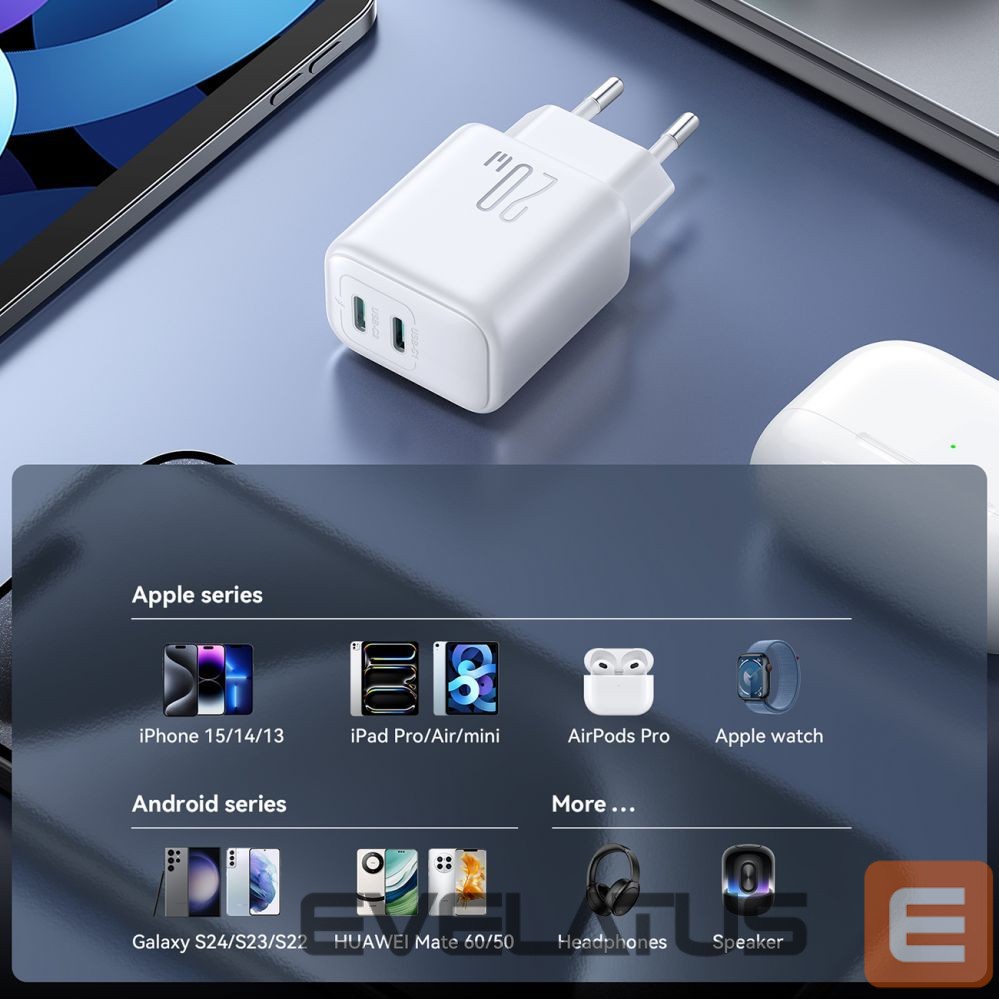 Adapter Joyroom Joyroom JR-TCF12 mains charger 2x USB-C 20W PD / QC 3.0 - white