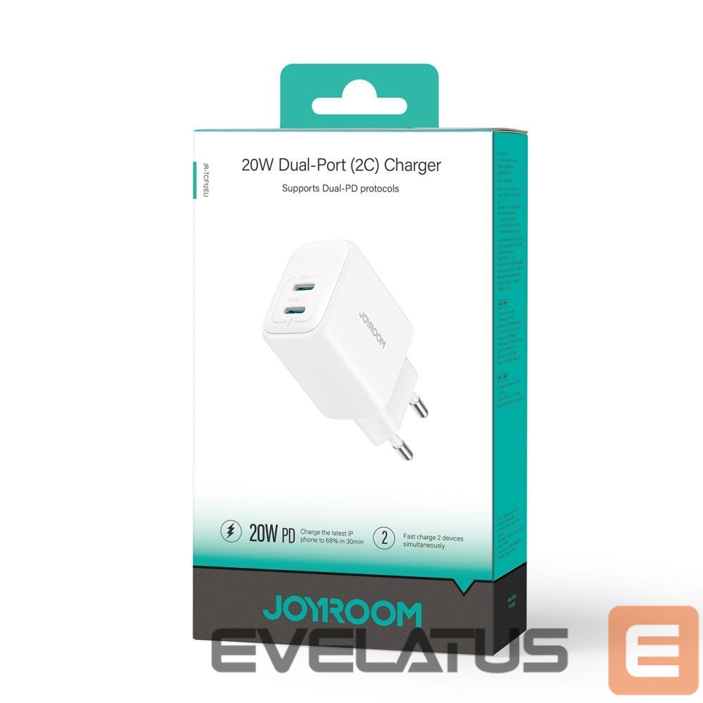 Adapter Joyroom Joyroom JR-TCF12 mains charger 2x USB-C 20W PD / QC 3.0 - white