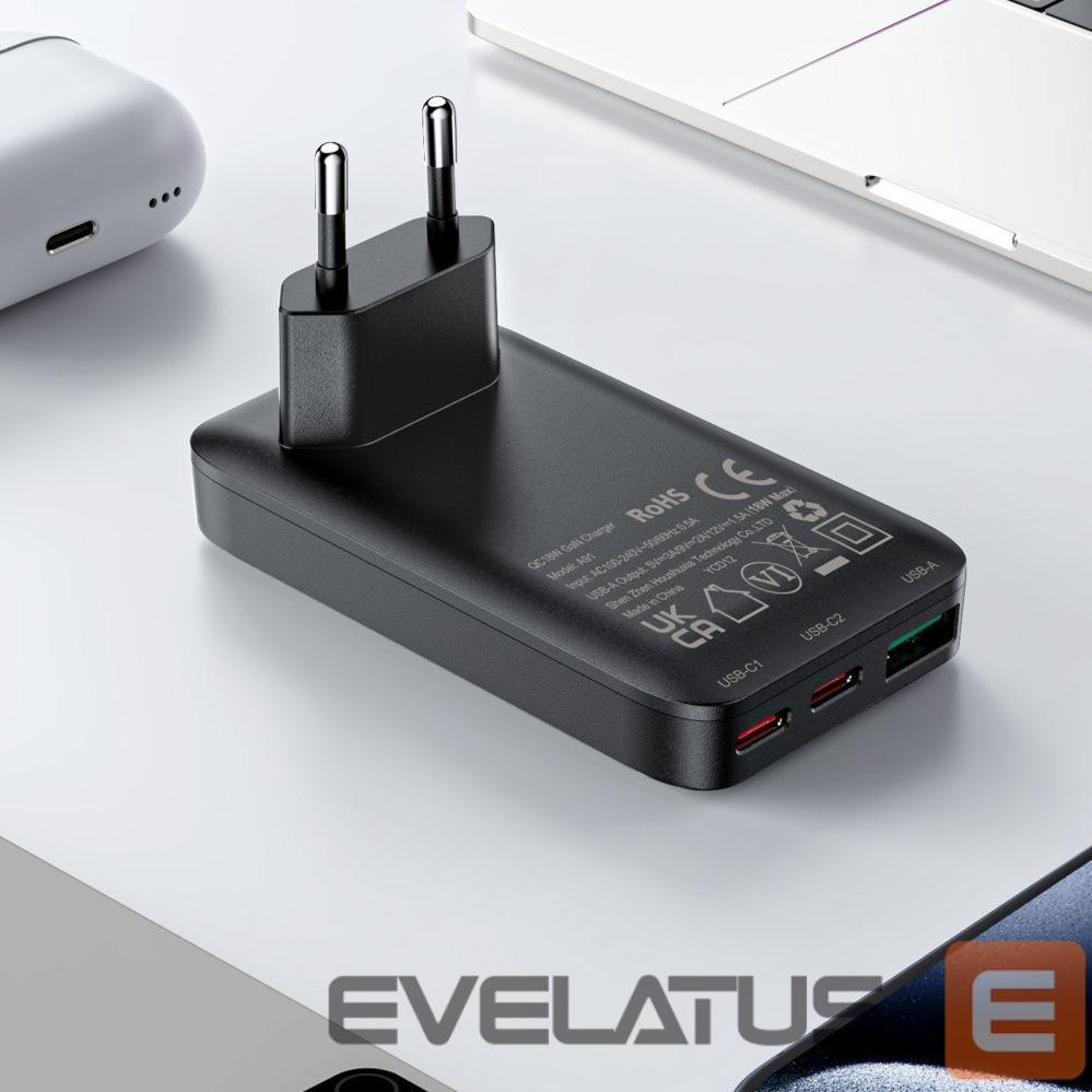 Adapter Acefast Acefast A100 65W GaN 2 USB-C+ USB-A Charger Ultra Slim - Black