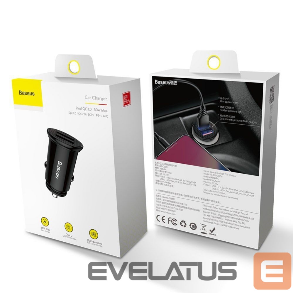 Cable Baseus Baseus Circular smart car charger 2x USB QC3.0 Quick Charge 3.0 SCP AFC 30W black (CCALL-YD01)