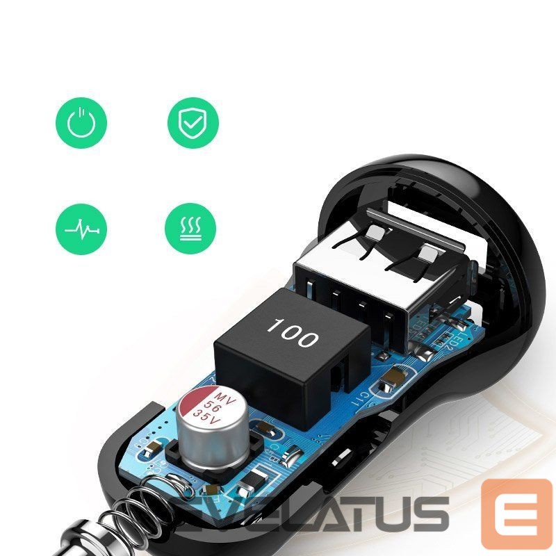 Auto charger Ugreen Ugreen car charger 2x USB 24W 4.8 A (2x 2.4 A) black (50875) Black