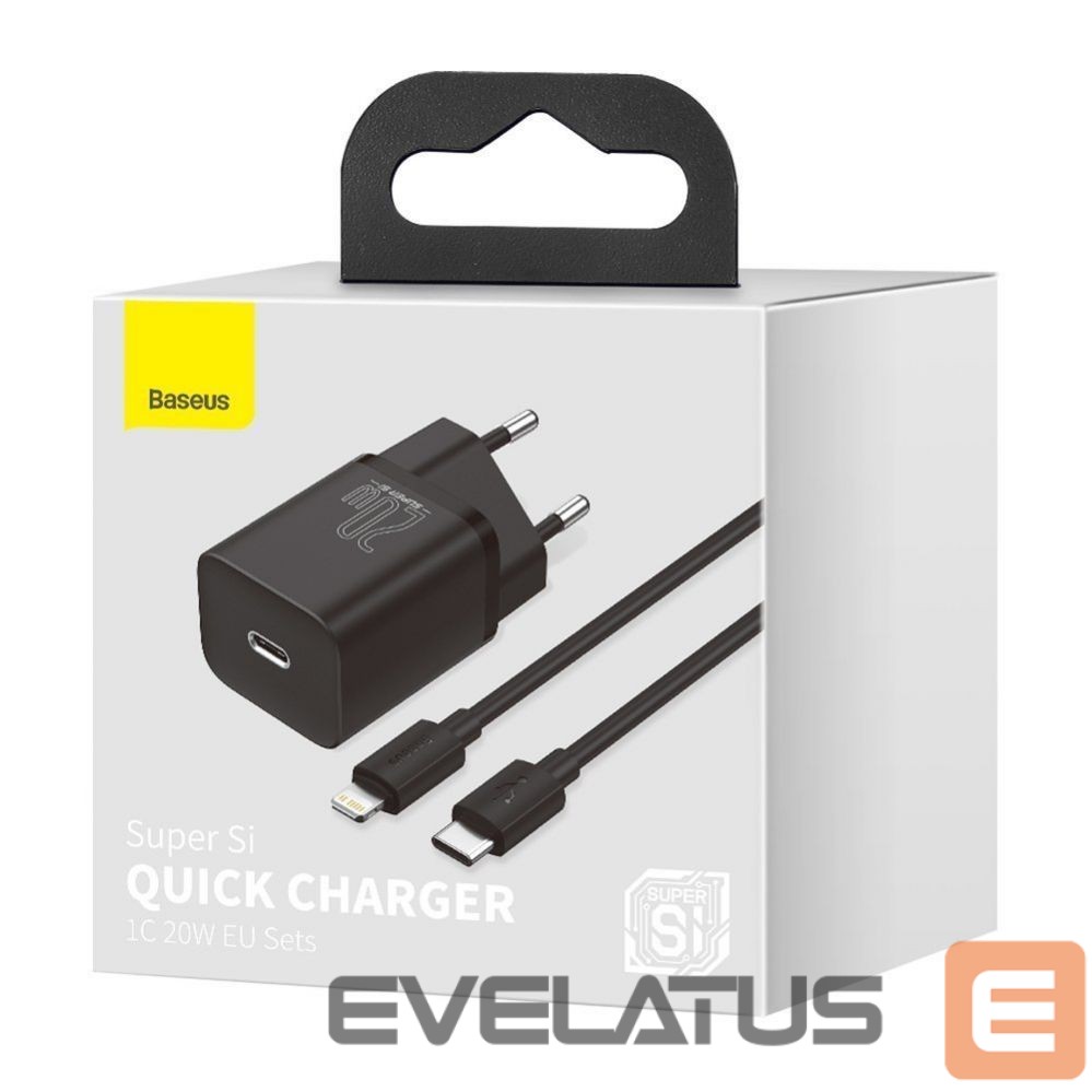 Adapter Baseus Baseus Super Si 1C fast charger USB Type C 20W Power Delivery + USB Type C - Lightning cable 1m black (TZCCSUP-B01)