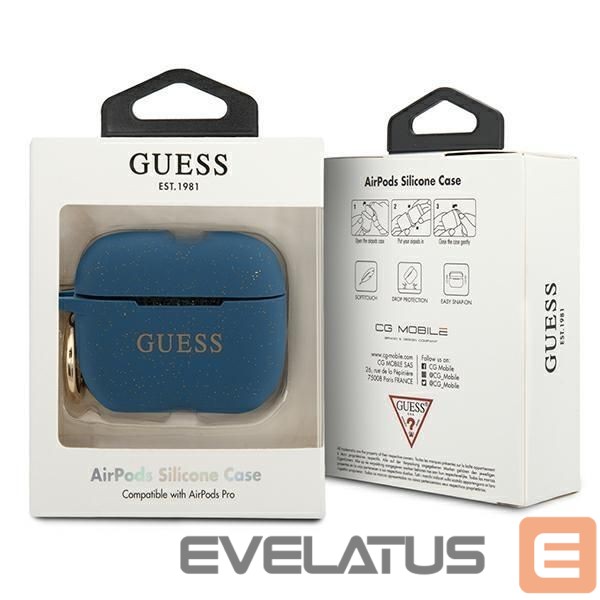 Back panel cover Guess Guess GUACAPSILGLBL AirPods Pro cover blue/blue Silicone Glitter