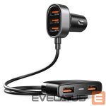 Adapter Joyroom  Joyroom fast car charger 5x USB 6.2 A with extension cable black (JR-CL03) 
