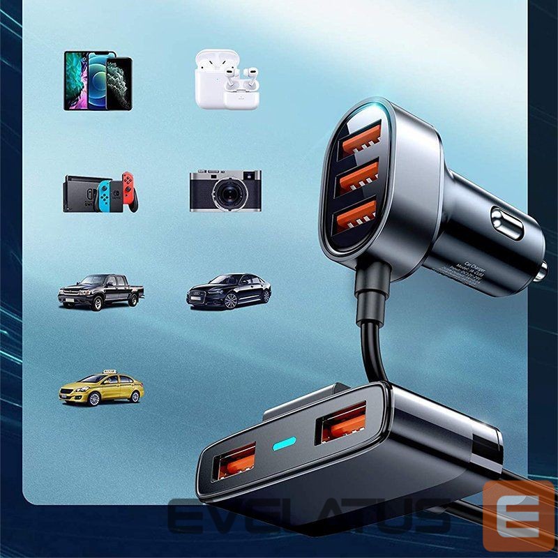 Adapter Joyroom Joyroom fast car charger 5x USB 6.2 A with extension cable black (JR-CL03)