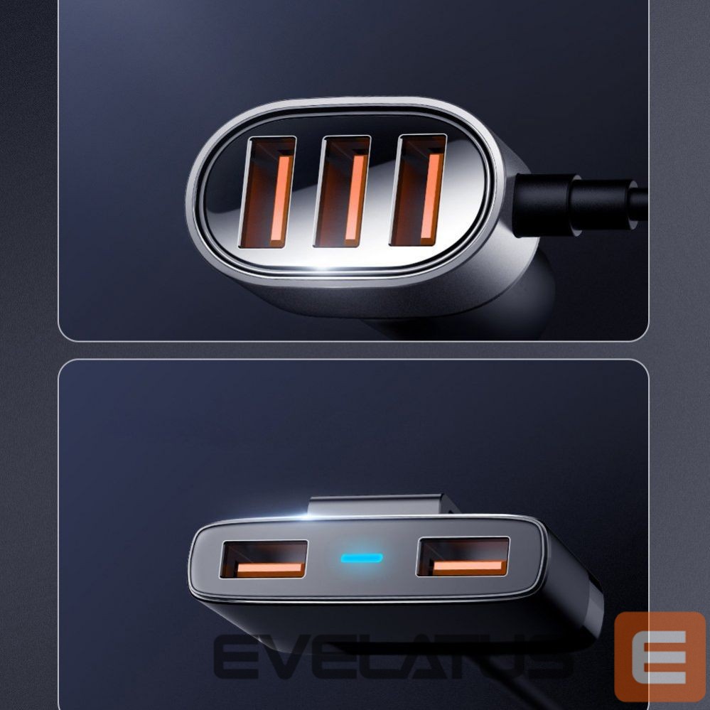 Adapter Joyroom Joyroom fast car charger 5x USB 6.2 A with extension cable black (JR-CL03)